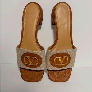 Valentino Garavani Brown and Gold Slide Sandals